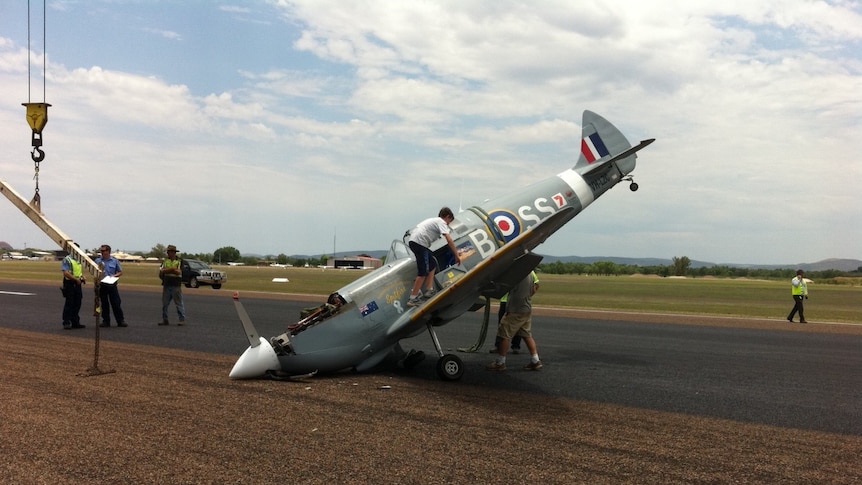 The damaged Spitfire on runway