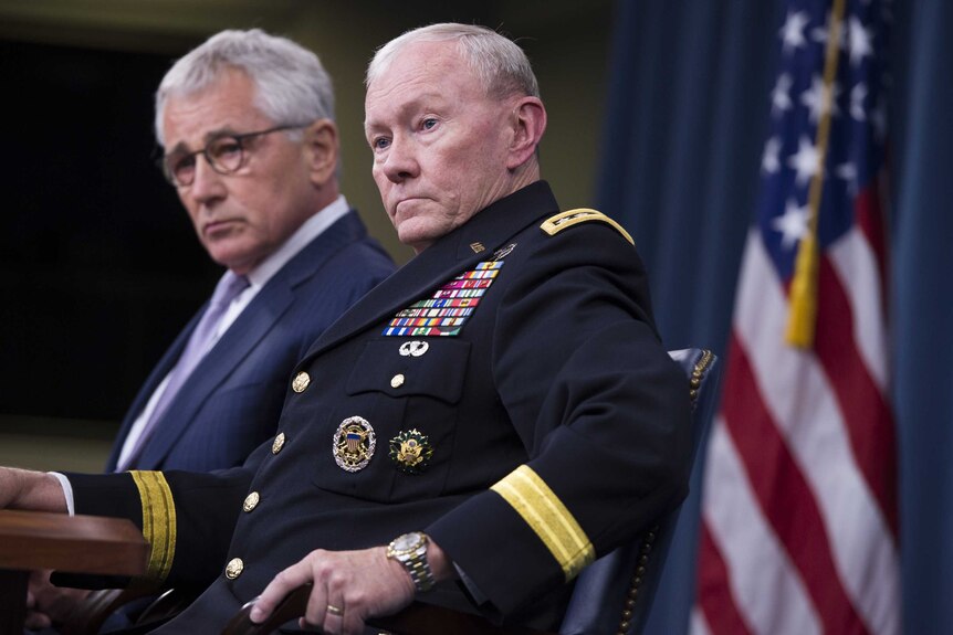 Chuck Hagel and Martin Dempsey hold a press conference