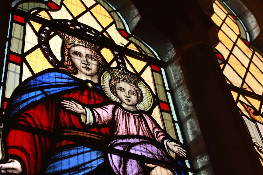 A stained glass window inside St Mary's Cathedral