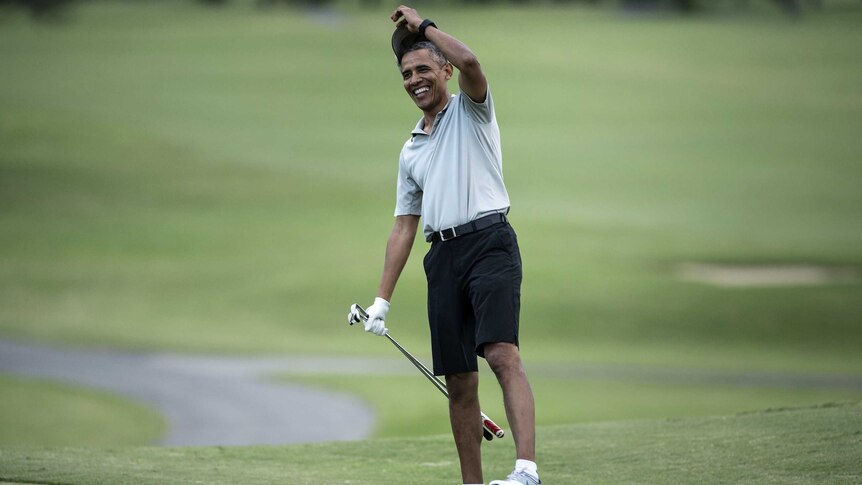 Barack Obama celebrates 40-foot chip in