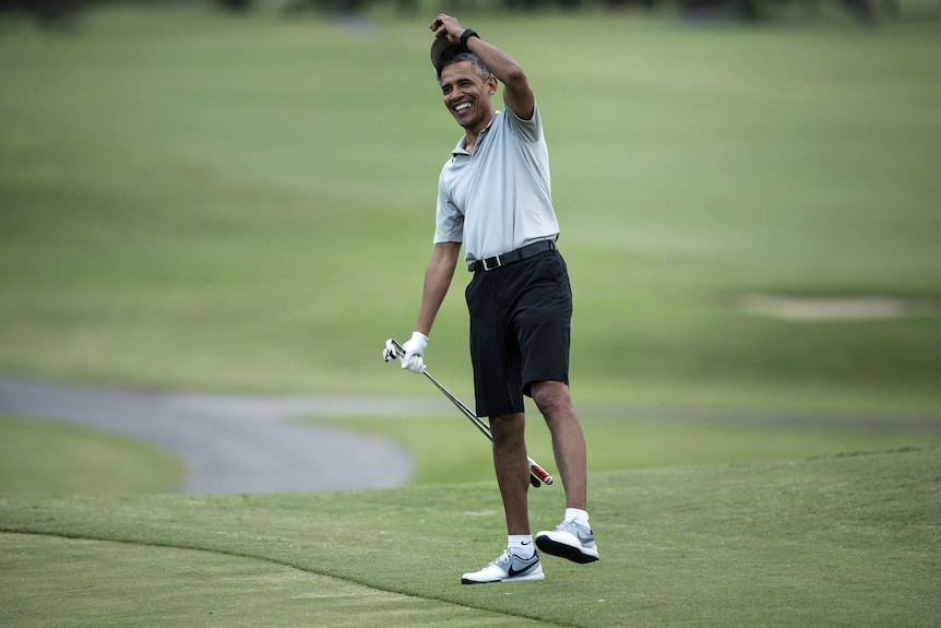 Barack Obama celebrates 40-foot chip in