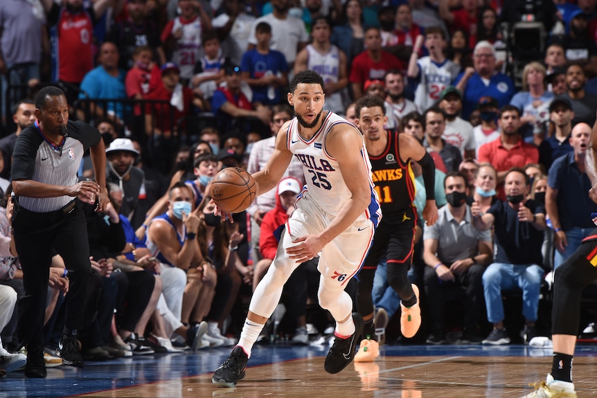 NBA player dribbling the ball during a match