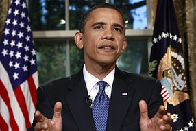 US president Barack Obama gives an address to the nation abouth the Gulf of Mexico oil spill situation on June 15, 2010.