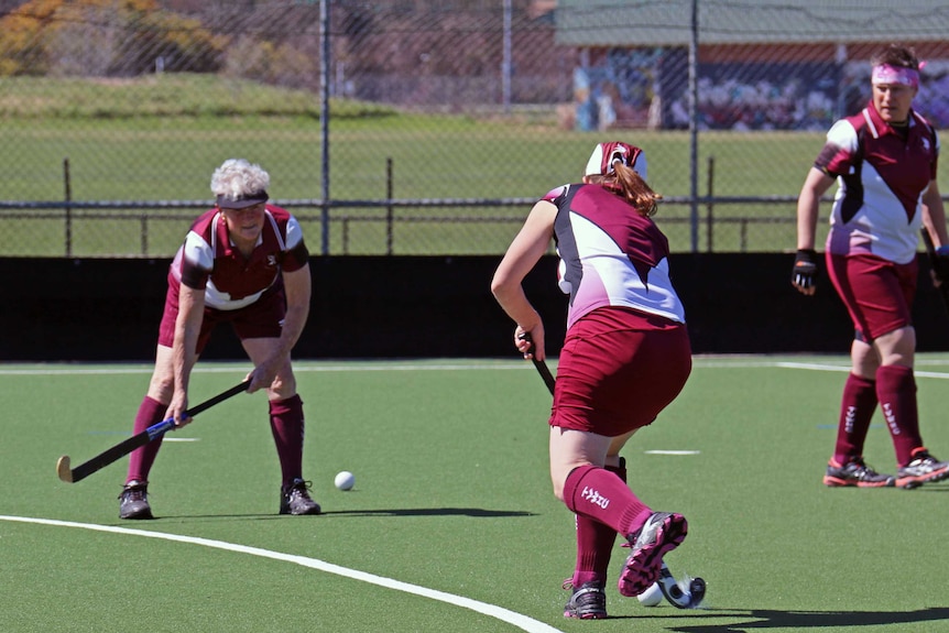 The sprightly 80-year-old plays with some team mates who are less than half her age.