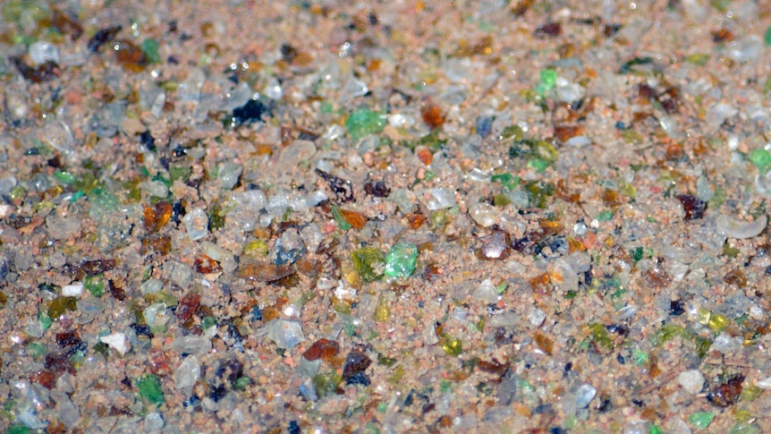 Construction sand created from recycled glass bottles.