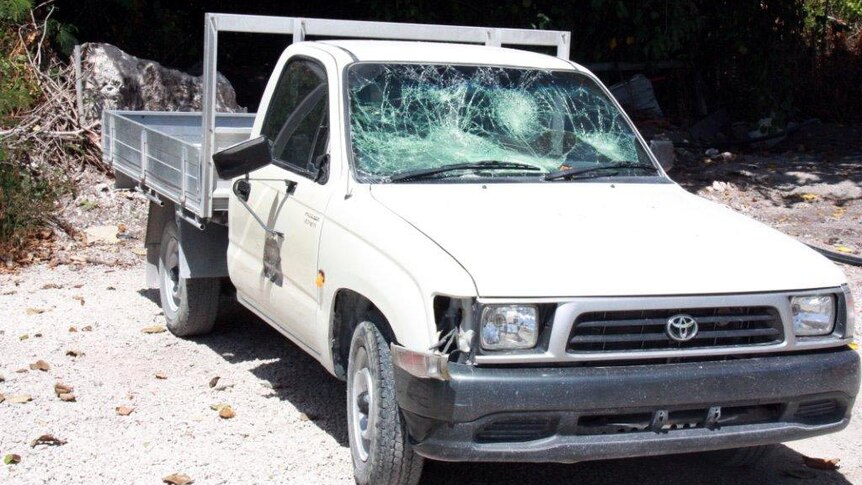 Smashed windscreen from Nauru riot