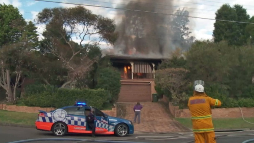 The fire took hold of the home on Lancelot St at Mt Colah.