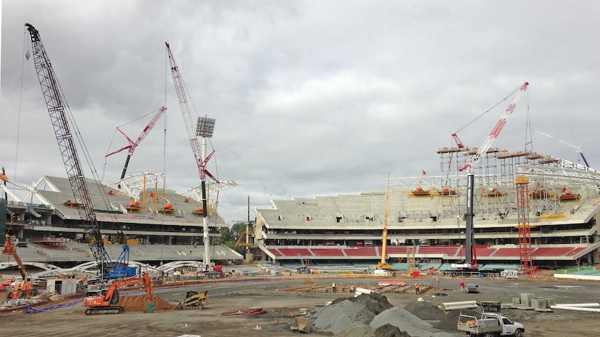 New grandstands are taking shape but the playing surface is a long way off yet as Adelaide Oval is redeveloped.