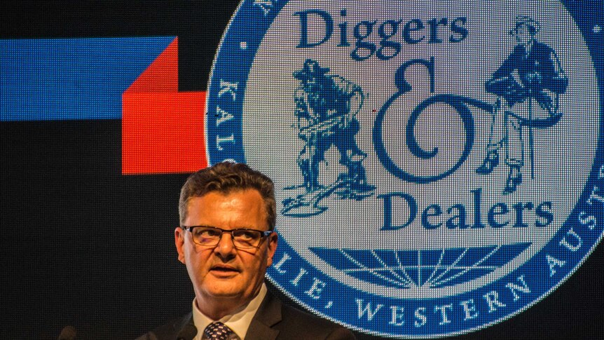Eastern Goldfields Limited chairman Michael Fotios addresses the Diggers and Dealers mining forum in Kalgoorlie.