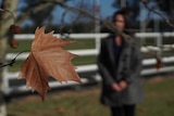 A woman stands near a tree