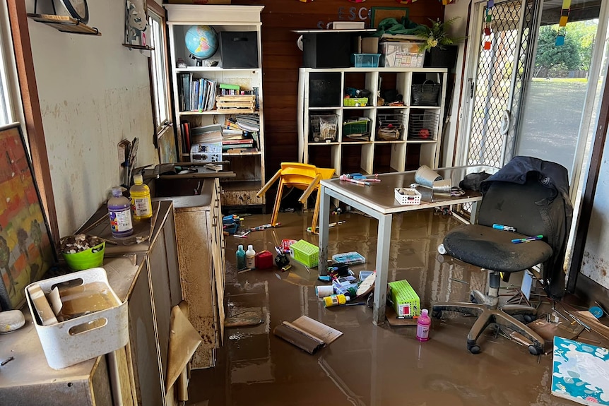 Flood damaged study room
