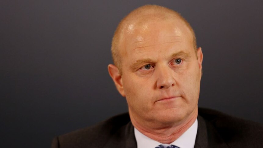 A close-up of Commonwealth Bank chief executive Ian Narev looking pensive.