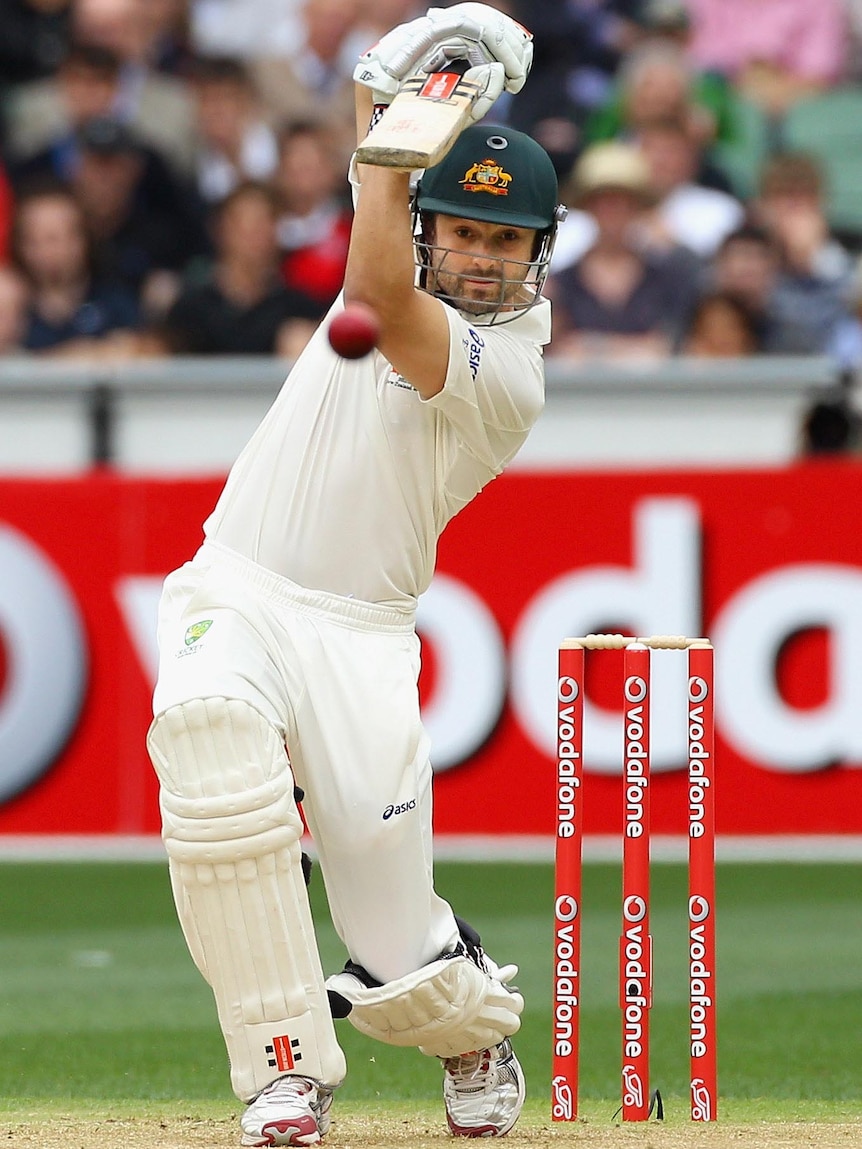 Ed Cowan straight drives for four during day one of the Boxing Day Test, December 26, 2011 (Getty Images: Mark Dadswell)