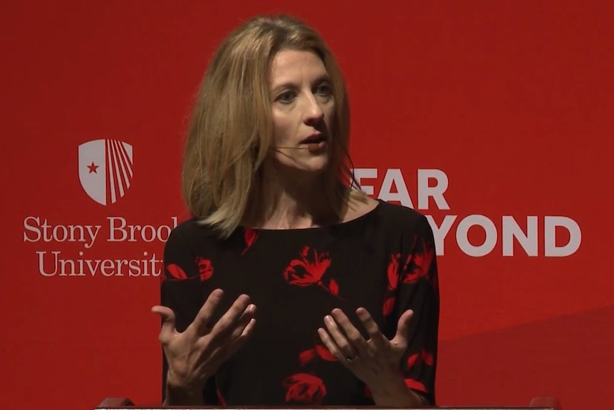 Economist Stephanie Kelton gives a lecture.
