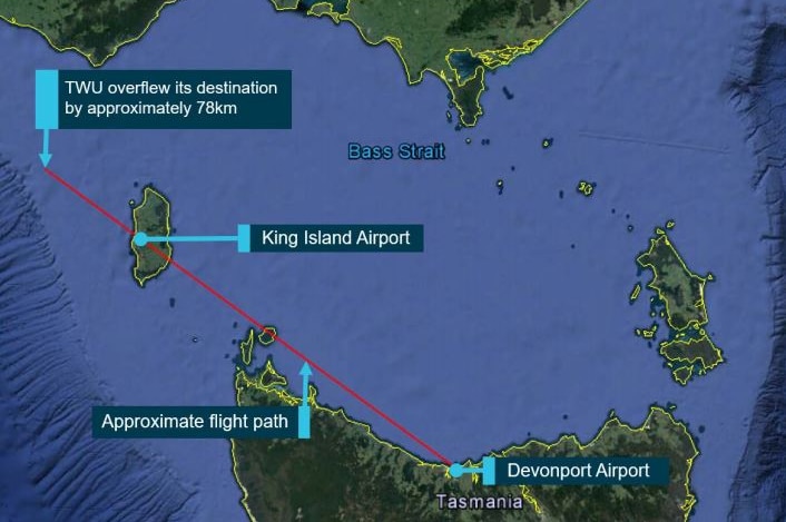 ATSB map showing route of pilot who fell asleep and overshot destination in 2018.