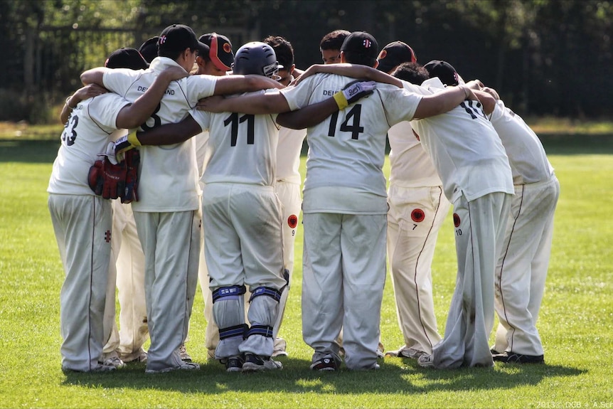 Germany under-19 cricket team in a huddle