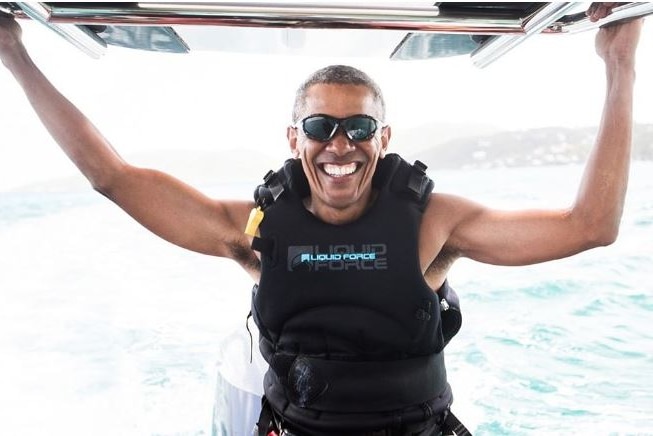 Barack Obama smiles while on holiday in the British Virgin Islands