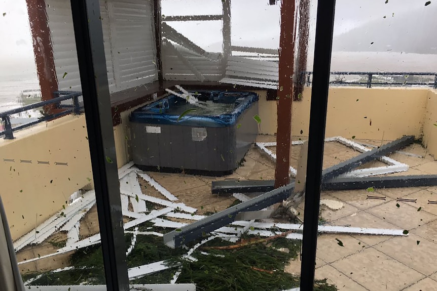 Cyclone damage at a holiday apartment at Airlie Beach.