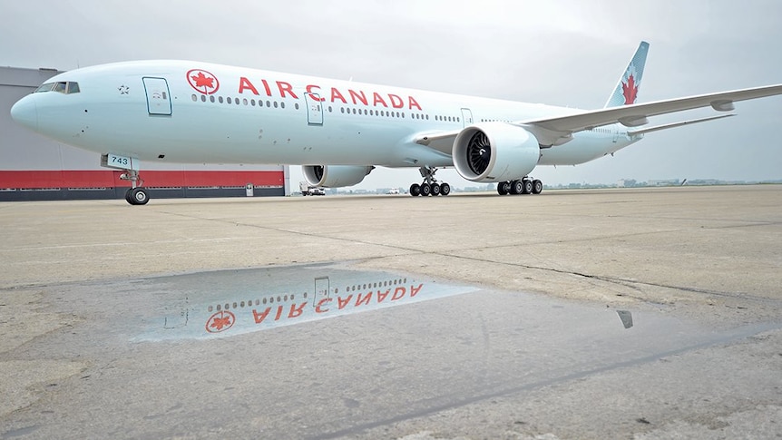 An Air Canada plane parked on the tarmac, taken on an unspecified date.