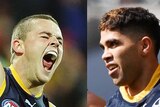 A composite image of two men wearing Adelaide Crows jumpers