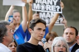 David Hogg delivers an impassioned speech at a rally in Florida