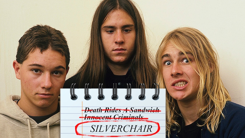 photo of a young silverchair with previous band names crossed out