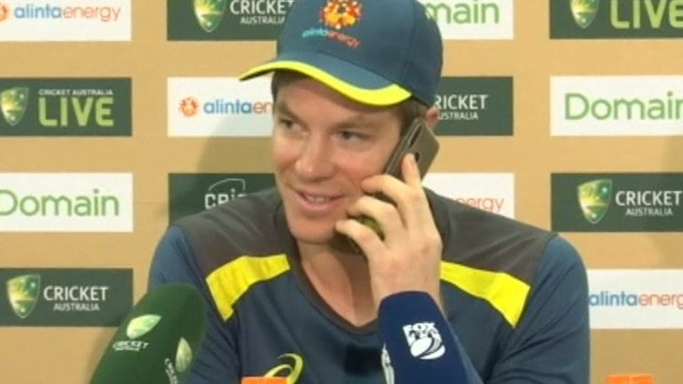 Tim Paine answers journalist's phone mid-press conference