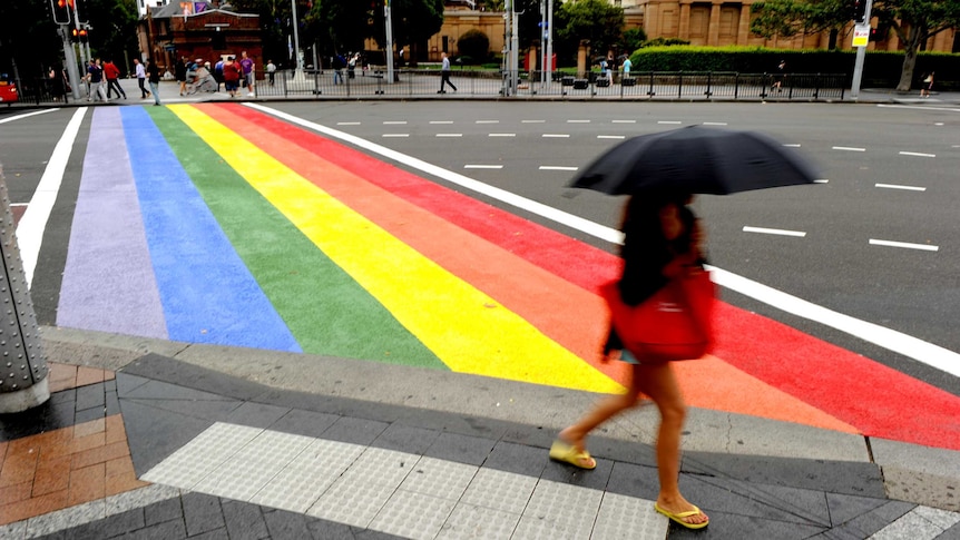Rainbow pedestrian crossing painted on Oxford Street.