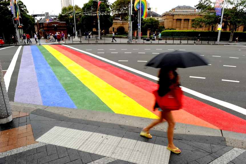 Rainbow pedestrian crossing painted on Oxford Street.