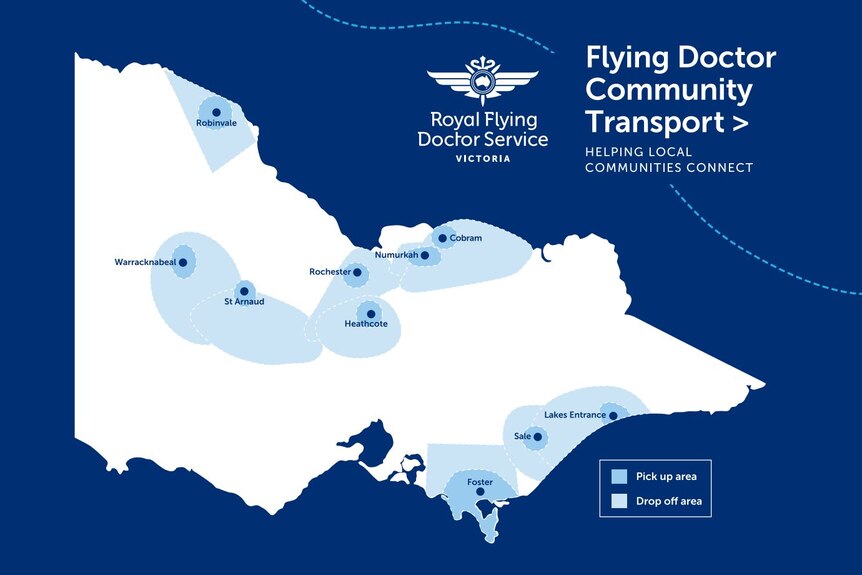 a map of the RFDS community transport services in Victoria