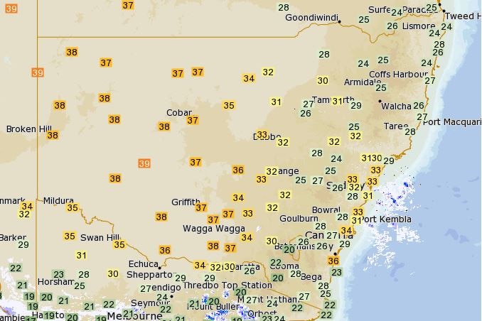 A weather forecast graphic showing the heat through the state