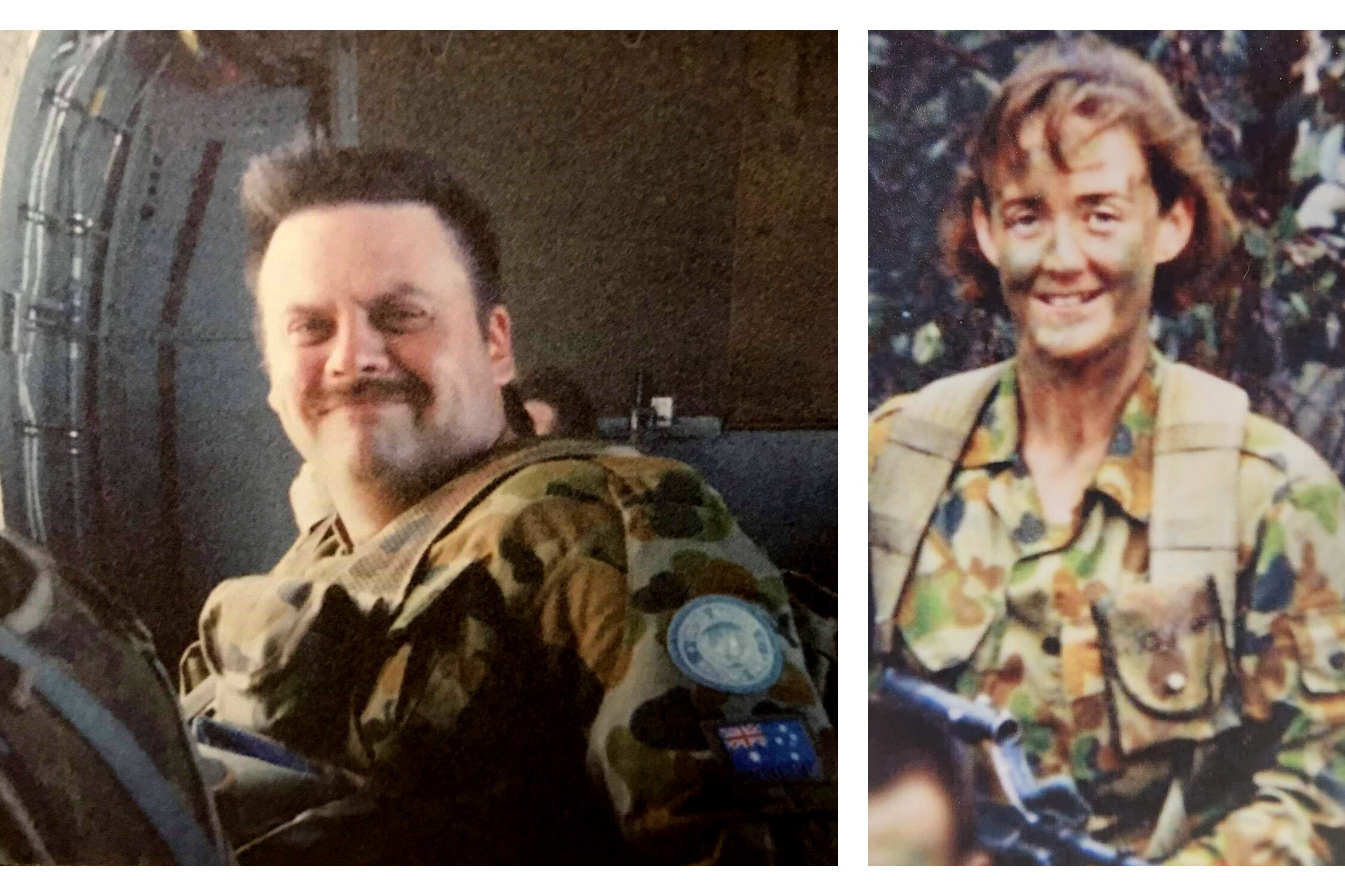 A composite image of two old photos of a man and woman in army uniform. They are smiling.