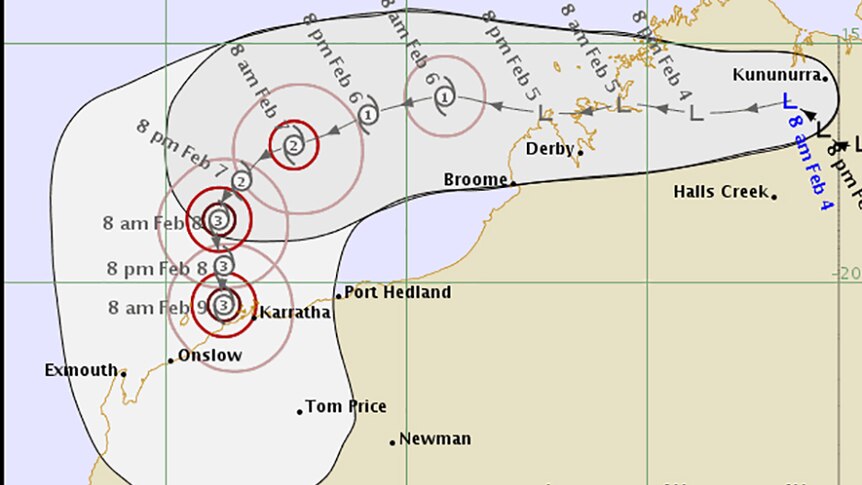 A map of a cyclone off the WA north coast.