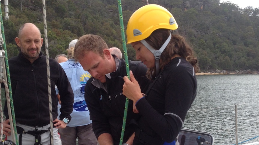 Kumi Taguchi undertaking training ahead of the Sydney to Hobart yacht race