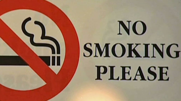 No smoking sign with symbol and words ''No Smoking Please".