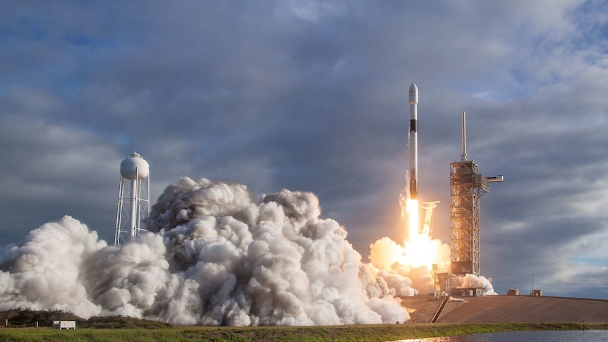 Elon Musk's company SpaceX launches a rocket.