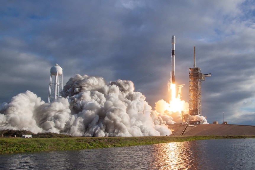 Elon Musk's company SpaceX launches a rocket.