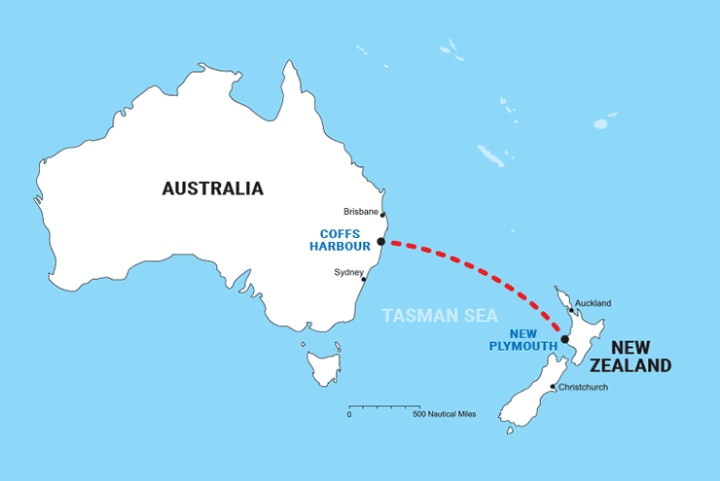 A map shows the Donaldson's route from Coffs Harbour to New Plymouth