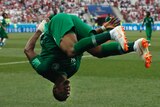 Salem Aldawsari celebrates a goal with a front flip