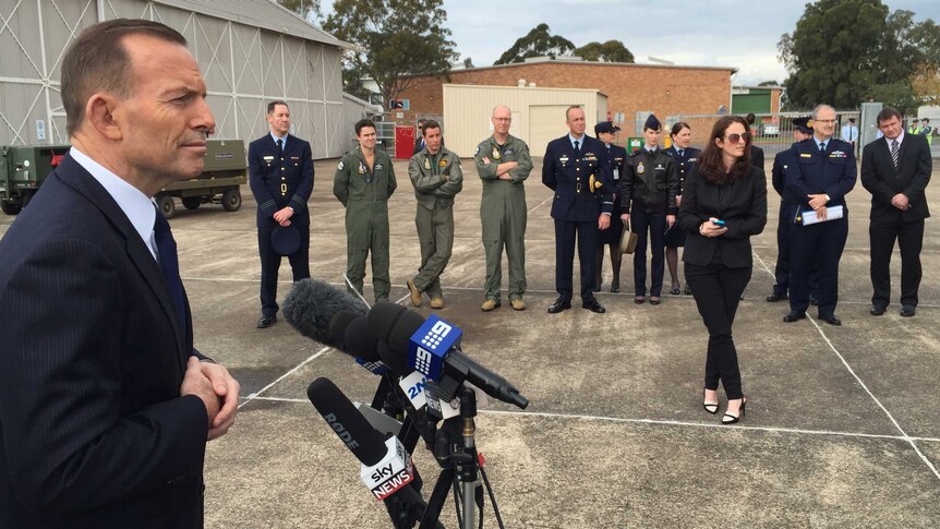 Tony Abbott at Newcastle's Williamtown RAAF base
