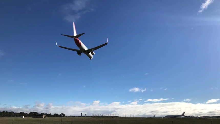 A plane takes off.
