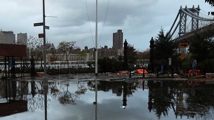 A flooded street in the Dumbo section of Brooklyn