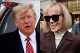 An orange man (left) in a white shirt and black jacket. A blonde smiling woman (right) wearing sunglasses and brown jacket.