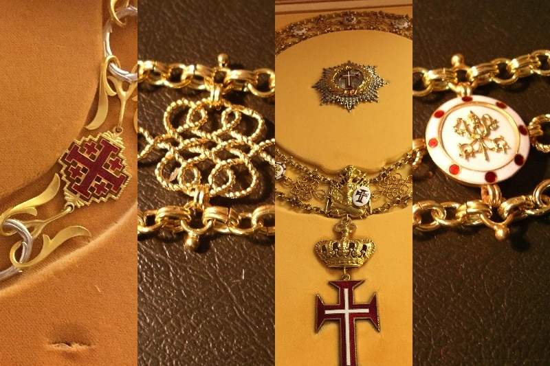 A composite image of four items of jewellery, including a cross.