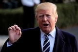 Donald Trump presses his index finger and thumb together as he speaks outside the white house.