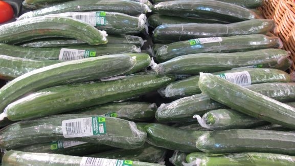 The shrink wrap on cucumbers keeps its fresh