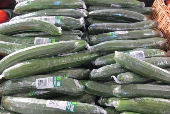 shrink wrapped cucumbers in major supermarket. 