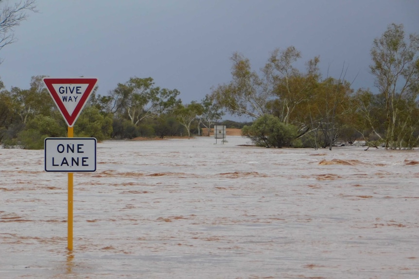 River floods a road in the Gascoyne