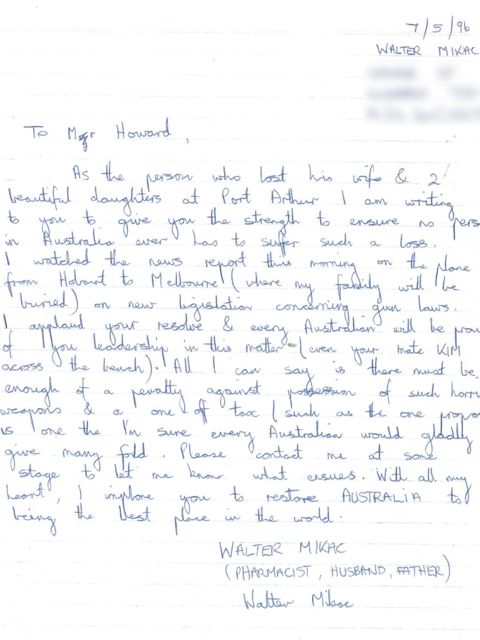 A letter from Walter Mikac to John Howard. 