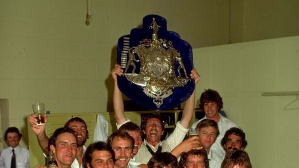The Victorian team celebrates winning the Sheffield Shield in 1980
